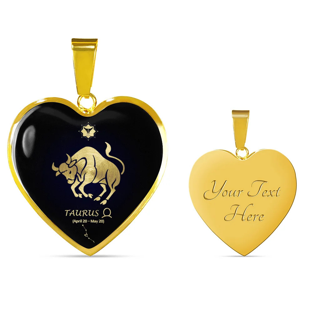 Taurus Horoscope Zodiac Personalized Engraved Gold Heart Necklace Custom Name D